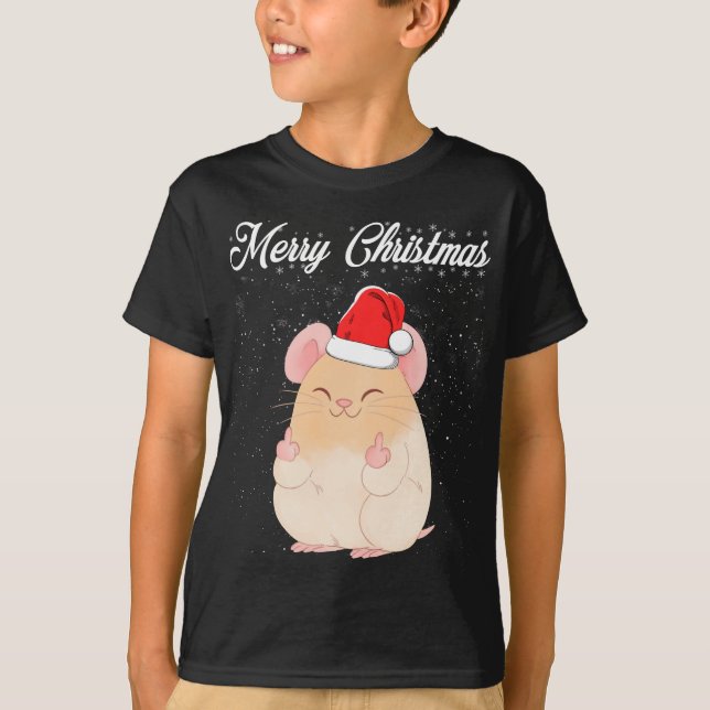 T-shirt Joyeux Noël Souris Doigt Moyen Rude Xmas Vilain (Devant)