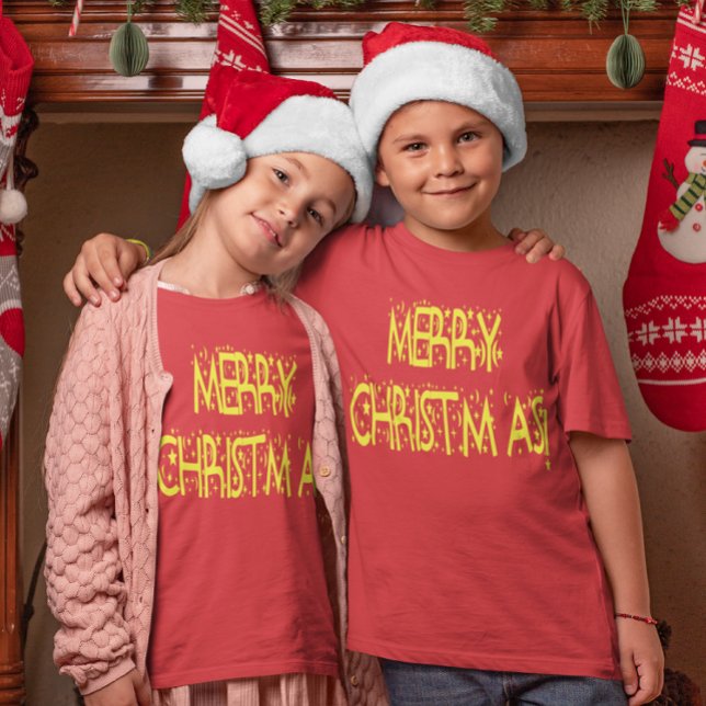 T-shirt Joyeux Noël Starry Nuit Police Girls & Boys (Merry Christmas Starry Night Font Girls & Boys T-Shirt)