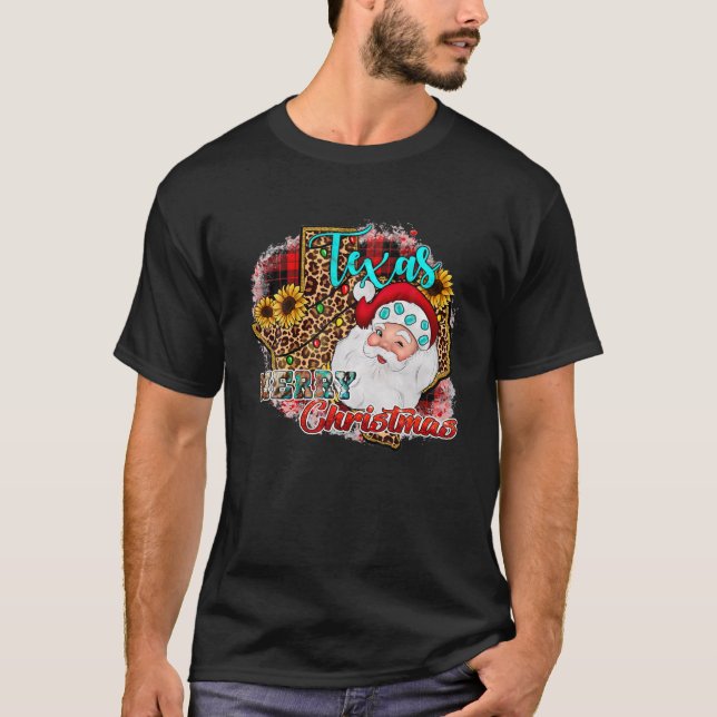 T-shirt Joyeux Noël Texas Cowgirl Père Noël Leopard (Devant)