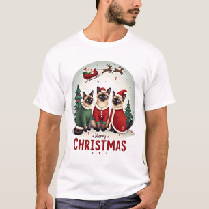 T-shirt Joyeux Noël Trois Père Noël Elfe Renne Siamois C