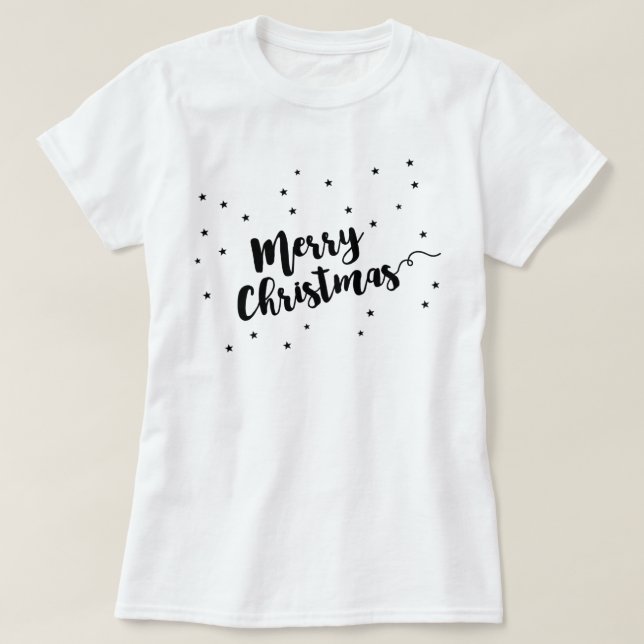 T-shirt Joyeux Noël - Typographie de script et étoiles (Design devant)
