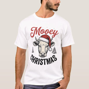 T-shirt Joyeux Noël Vache Chapeau de Père Noël Gravure Vin