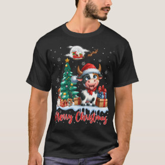 T-shirt Joyeux Noël Vache mignonne Santa Hat Vache amateur