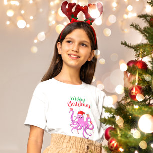 T-Shirt Joyeux Noël violet Père Noël Octopus