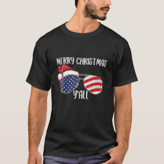 T-shirt Joyeux Noël Y'all Drapeau américain Drapeau Sungla