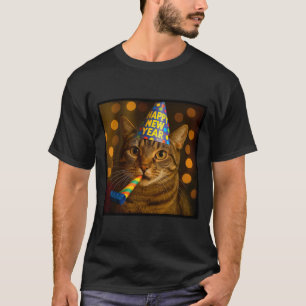 T-shirt Joyeux Nouvel An Chat Chapeau de Fête Drôle Mème F