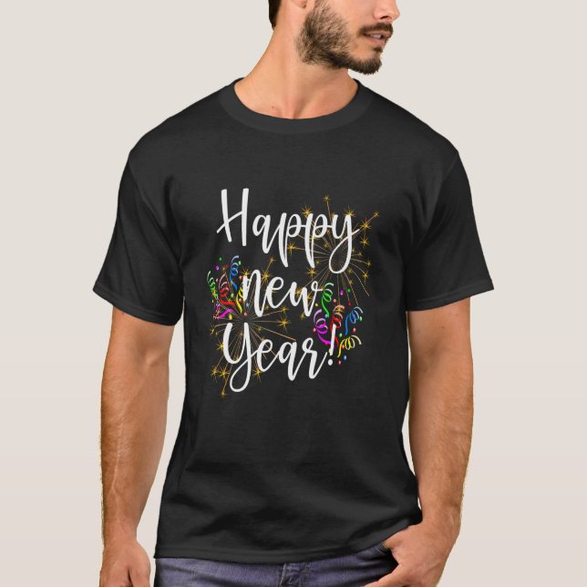 T-shirt Joyeux Nouvel An Jour Py Feu d'artifice Confetti F (Devant)