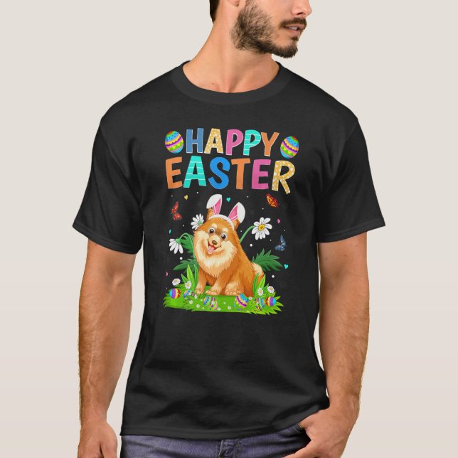 T-shirt Joyeux oeuf de lapin de Pâques Funny Chien de Pomé (Devant)