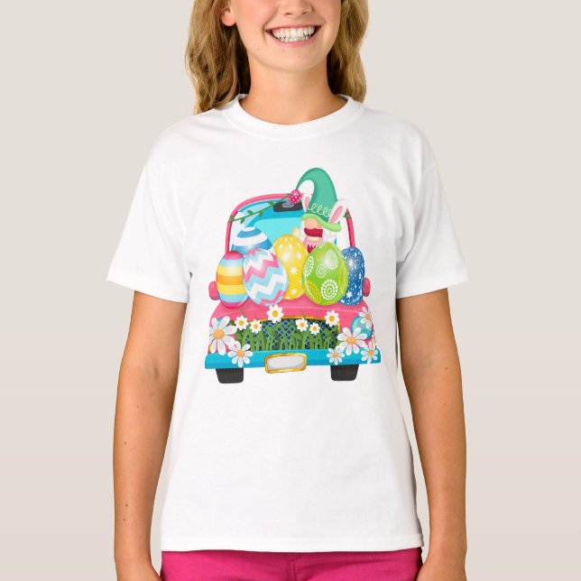 T-shirt Joyeux Oeuf de Pâques Gnomes Bunny Camion Girl (Devant)