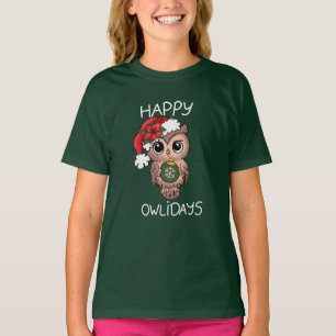 T-shirt Joyeux Owlidays Chouette de Noël Vert