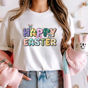 T-shirt Joyeux Pâques, Lapin Floral