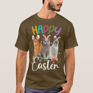 T-shirt Joyeux Pâques Trois Chat Portant Bunny Lapin Ear C