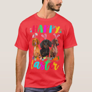T-shirt Joyeux Pâques Trois Dachshund Portant Des Oreilles