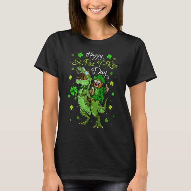 T-shirt Joyeux Pat Rex Day Leprechaun équitation Dinosaur  (Devant)