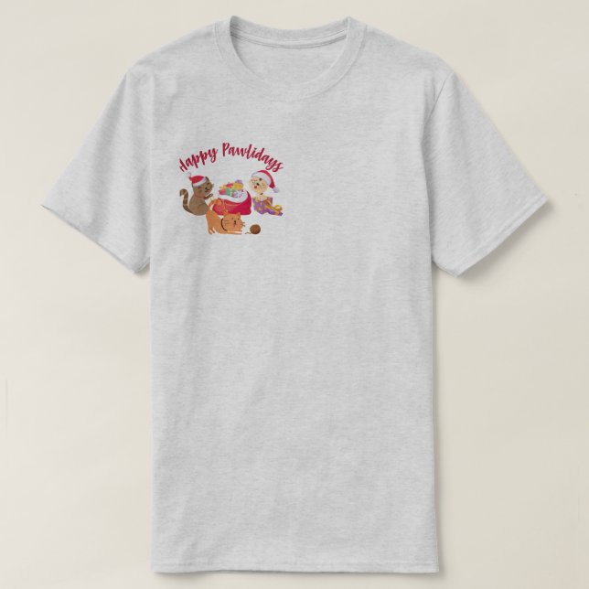 T-shirt Joyeux Pawlidays Christmas Cats Party (Design devant)