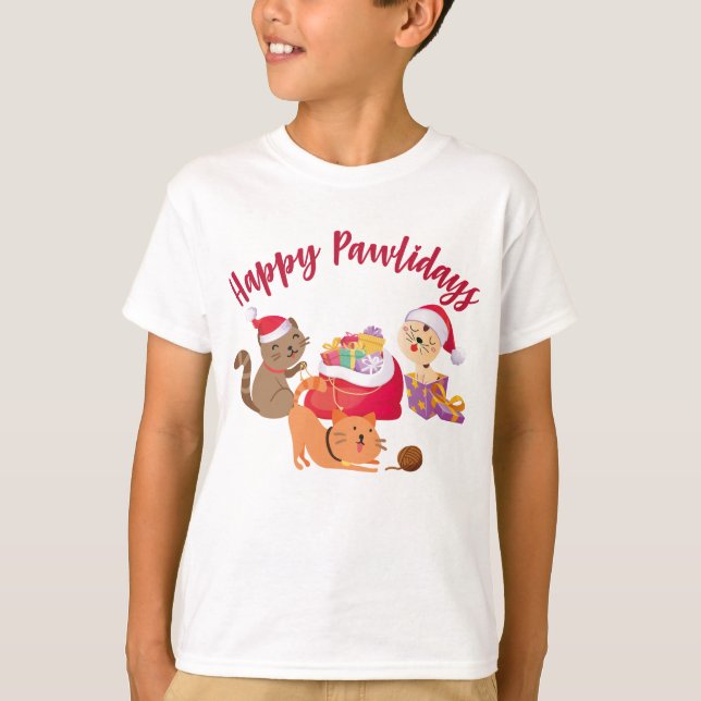 T-shirt Joyeux Pawlidays Christmas Cats Party (Devant)