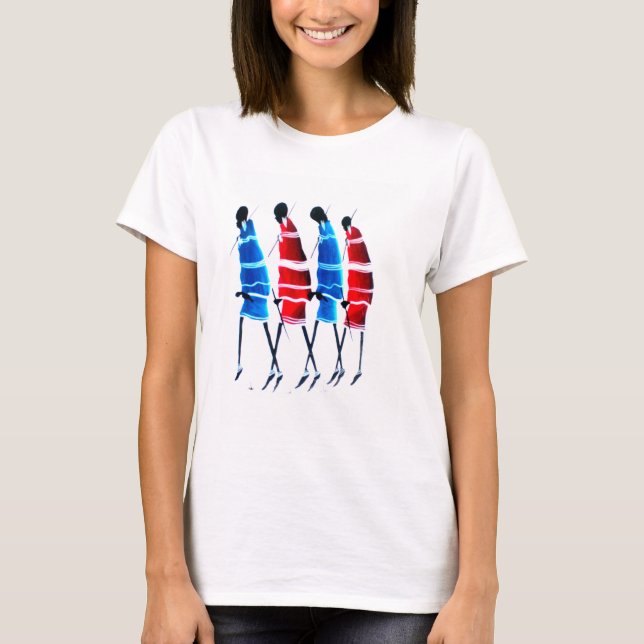 T-shirt Joyeux peuple Massaï Guerriers Marcher Art Imprime (Devant)