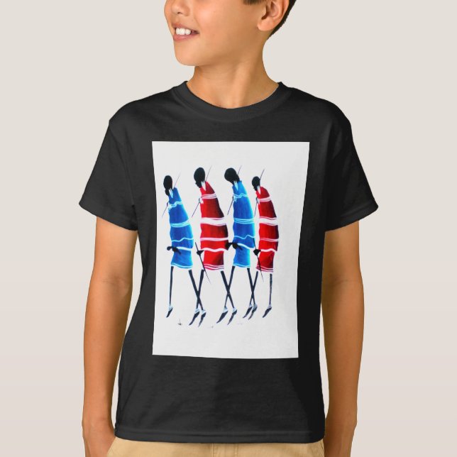 T-shirt Joyeux peuple Massaï Guerriers Marcher Art Imprime (Devant)