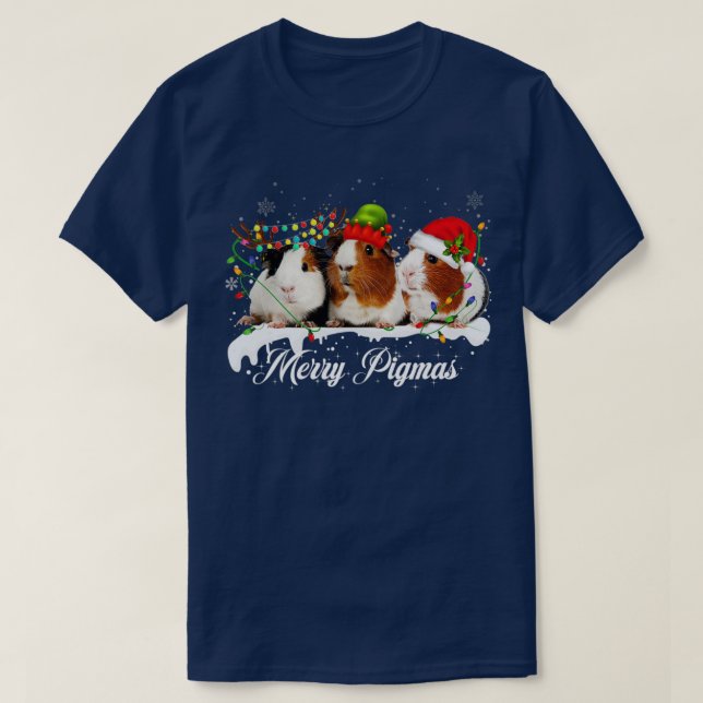T-shirt Joyeux Pigmas 2022 Funny Noël Arbre Lumière (Design devant)