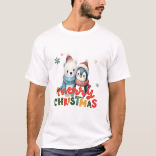 T-shirt Joyeux pingouins de Noël accolé - Joyeux vacances