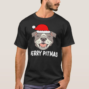 T-shirt Joyeux Pitmas Pit Bull Chapeaux de Noël Chien de N