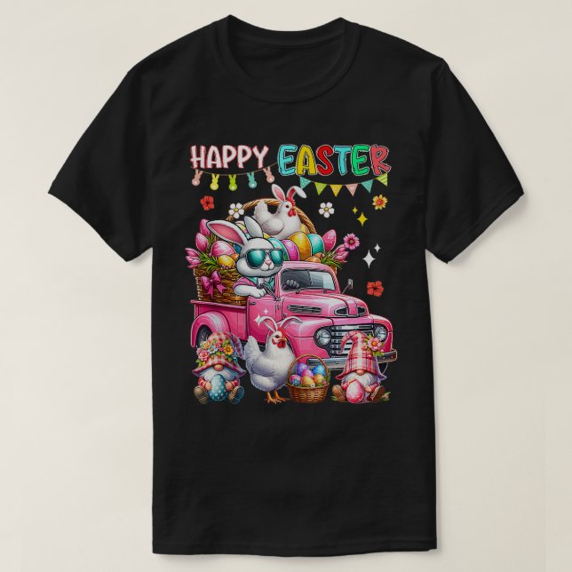 T-shirt Joyeux Poulets De Lapin De Pâques Sur Les Gnomes D (Design devant)
