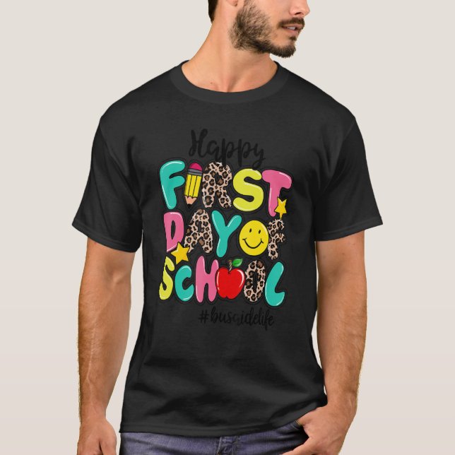 T-shirt Joyeux Premier Jour De L'École Bus Aide Vie Retour (Devant)