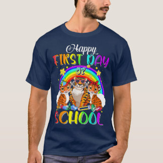 T-shirt Joyeux Premier Jour De L'École Cute Tiger Rainbow