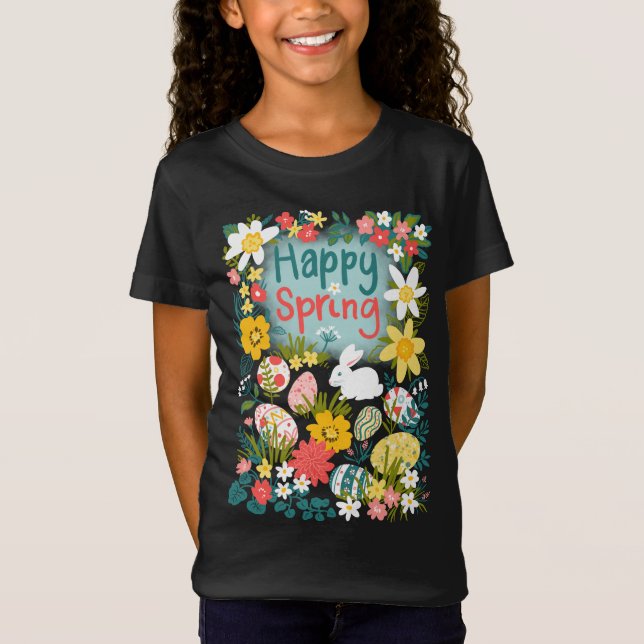 T-Shirt Joyeux printemps Pâques chasse aux oeufs champ de  (Devant)