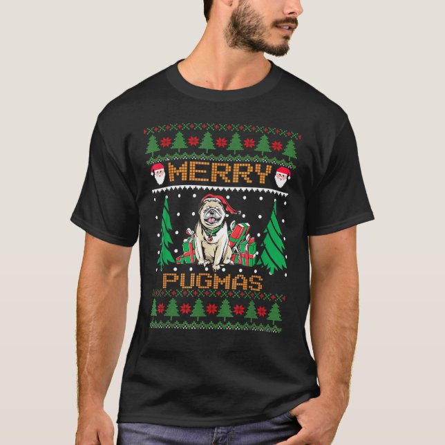 T-shirt Joyeux Pugmas Noël Laid Carlin Famille Pa (Devant)