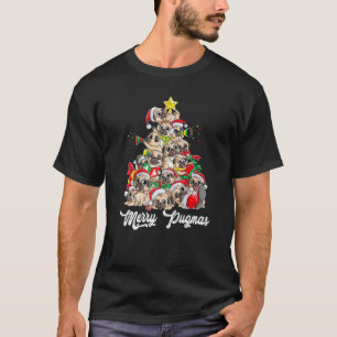 T-shirt Joyeux Pugmas Pug Arbre de Noël Lumières Féeriques