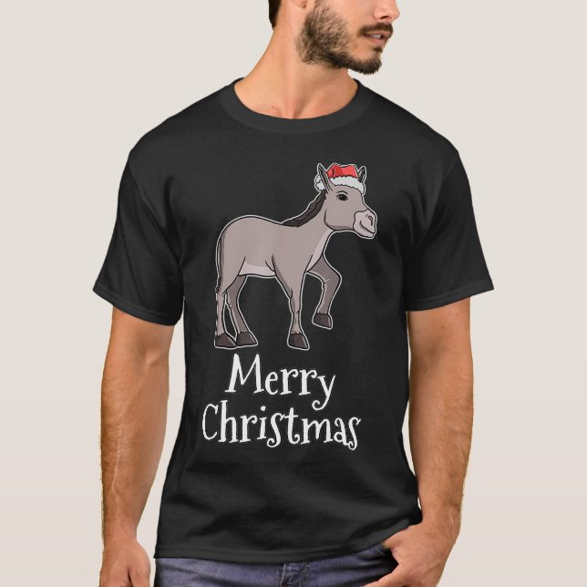 T-shirt Joyeux Pyjamas de Noël Donkey Santas Cadeau Casque (Devant)