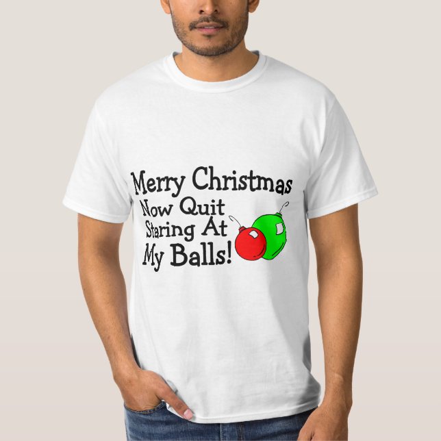 T-shirt Joyeux regarder maintenant stoppé de Noël fixement (Devant)