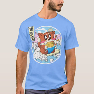 T-shirt Joyeux Renard Manger Ramen Surf Japonais Wave Anim
