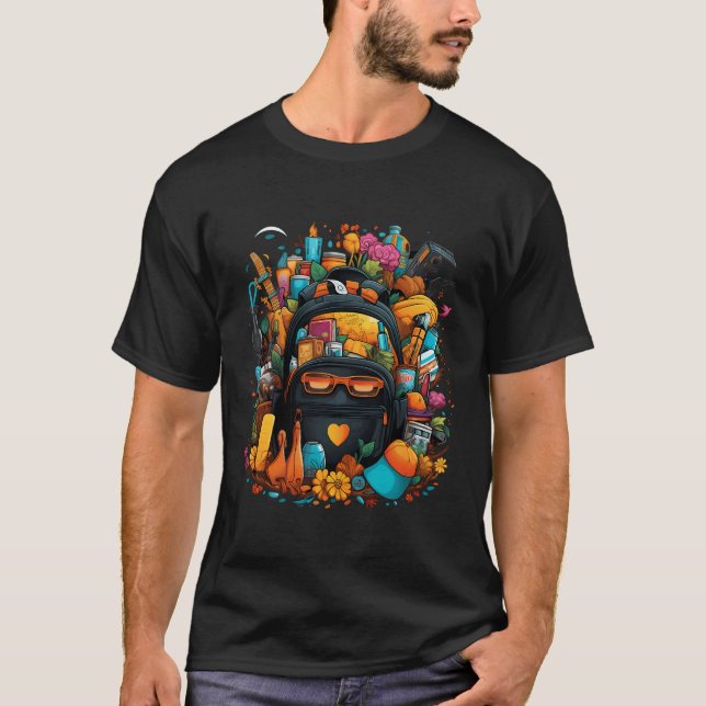 T-shirt Joyeux retour à l'école Sac à dos Lunettes de sole (Devant)