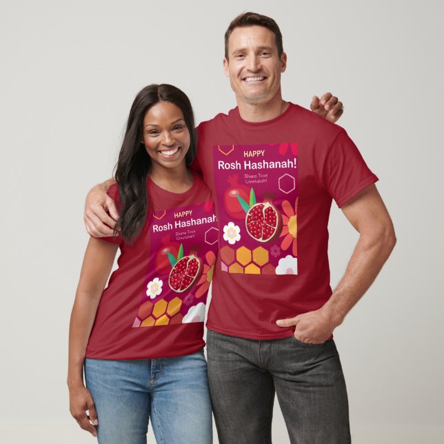 T-shirt Joyeux Rosh Hashanah Juif Nouvel An Modèle Floral (Unisexe)