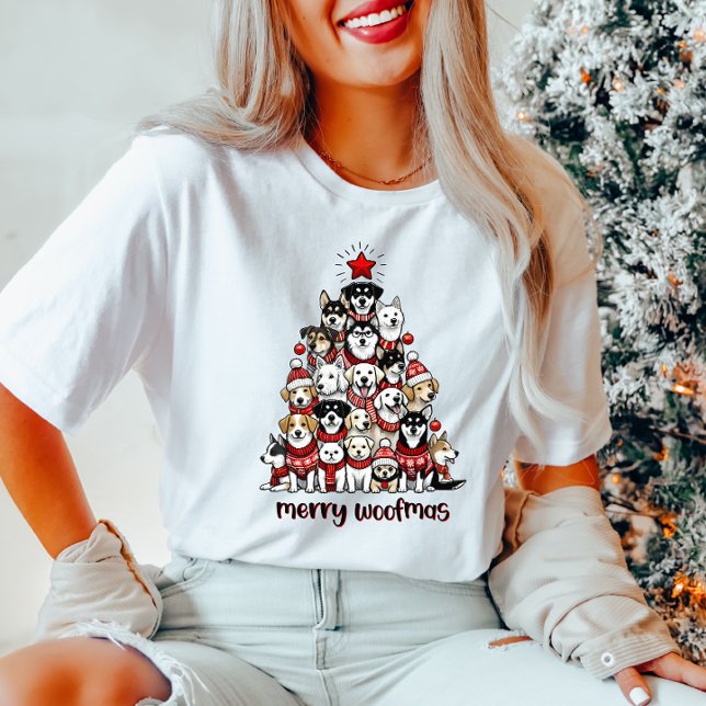 T-shirt Joyeux sapin de Noël de chien de Woofmas (Créateur téléchargé)