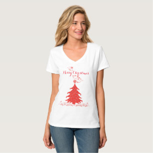 T-shirt Joyeux sapin de Noël en dentelle rouge