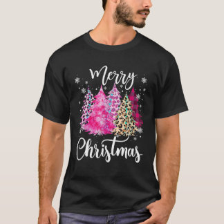 T-shirt Joyeux sapin de Noël Pink Leopard Buffalo Plaid Ch