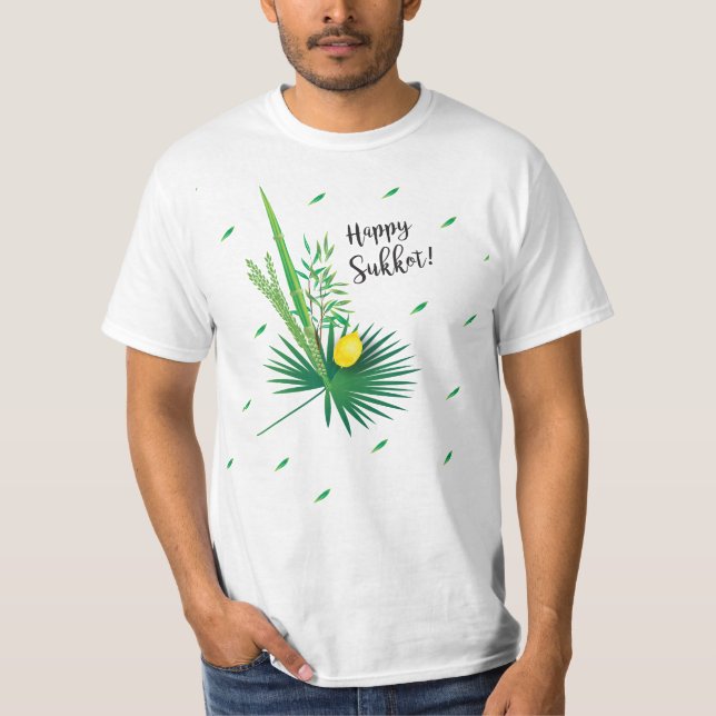 T-shirt Joyeux Sukkot Lulav et Motif d'aquarelle Etrog (Devant)