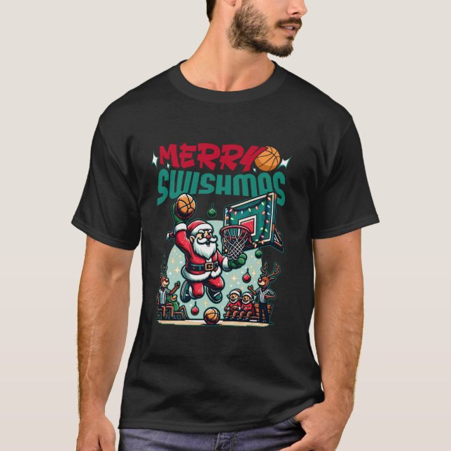 T-shirt Joyeux Swishmas Noël Noël Noël Basketball Funny (Devant)