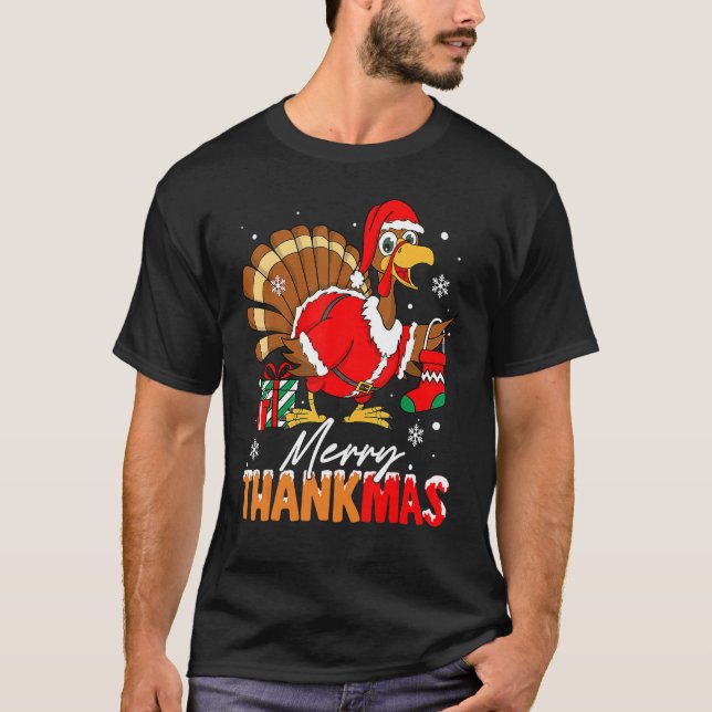 T-shirt Joyeux Thankmas Turquie Santa Hat Thanksgiving Chr (Devant)