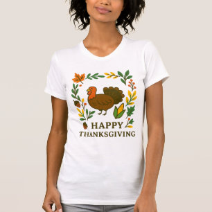 T-shirt Joyeux Thanksgiving Dinde Blanche