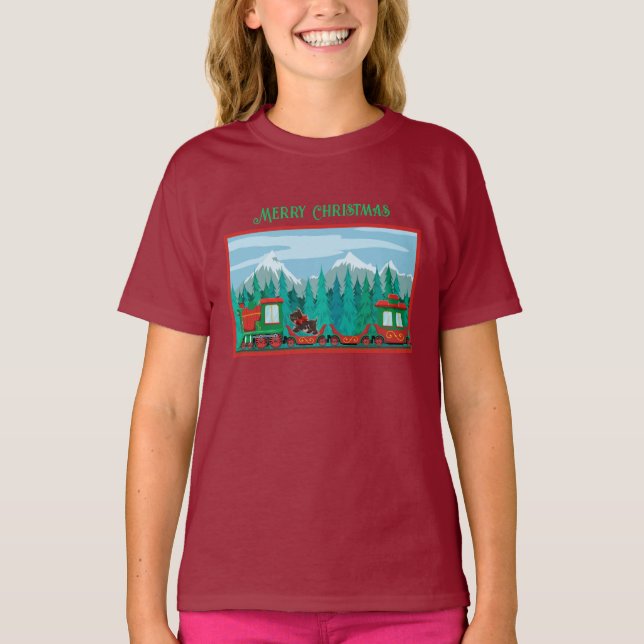 T-shirt Joyeux train de Noël et Scotty Dog (Devant)
