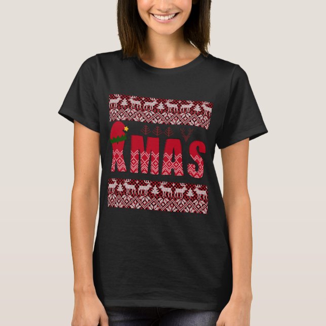 T-shirt Joyeux tricot de Noël tendance Élégant (Devant)