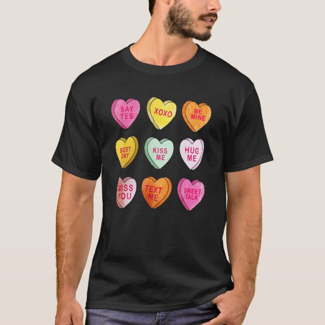 T-shirt Joyeux Valentines Jour Bonbons Conversation Coeurs (Devant)