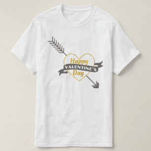 T-shirt Joyeux Valentines Jour Coeur & Flèche Or & Gris