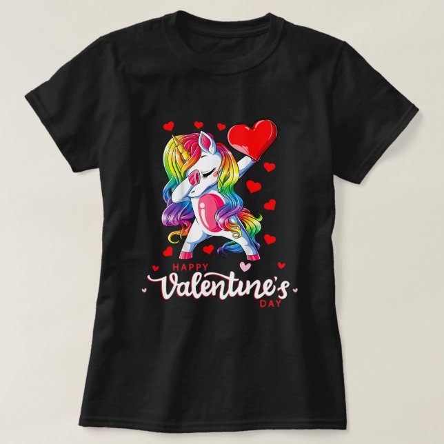 T-shirt Joyeux Valentines Jour Dabbing Unicorn Coeur Rainb (Design devant)
