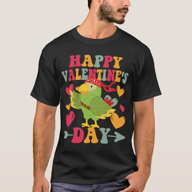 T-shirt Joyeux Valentines Jour Parrot Coeur Amour Super (Devant)