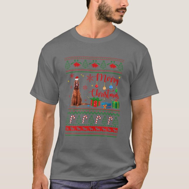 T-shirt Joyeux Xmas Setter irlandais Douleur moche Santa H (Devant)